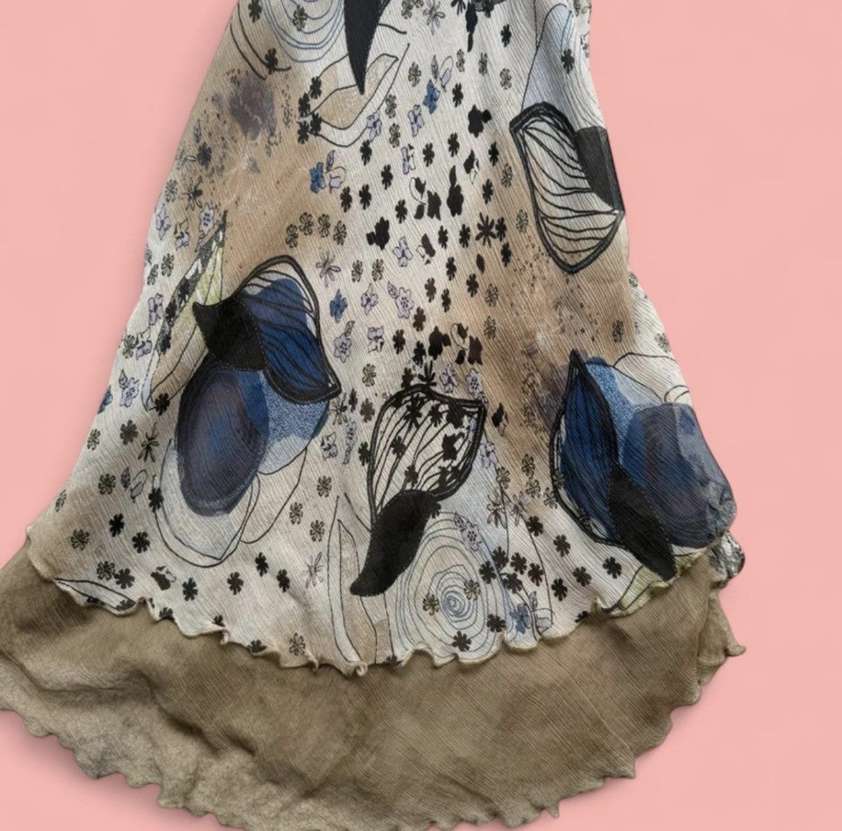 Passion Abstract Print Beaded Silk Dress 2000s Small