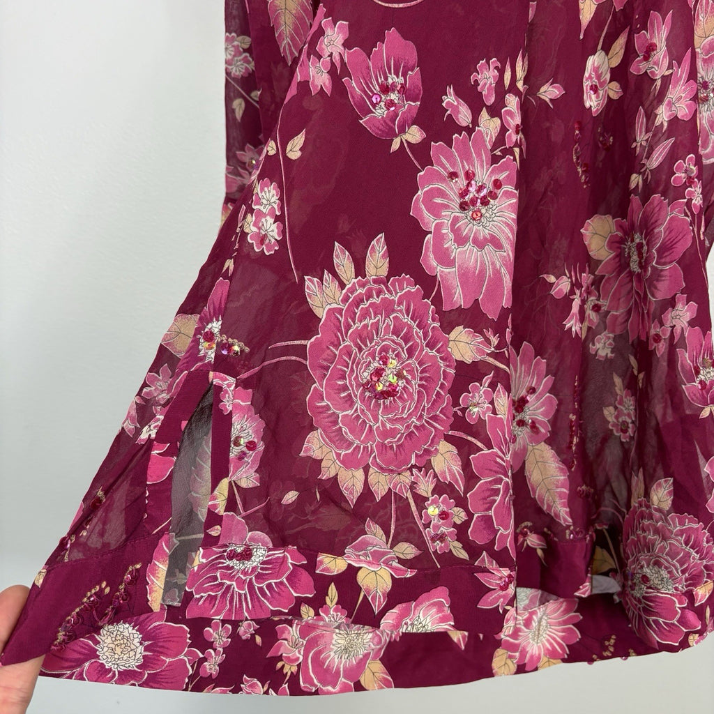 Vtg Y2K Victoria’s Secret Pink Label Silk Babydoll Dress Sz M Lace Floral Sequin