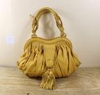 Isabella Fiore Large Yellow Leather Whipstitch Tassel Hobo