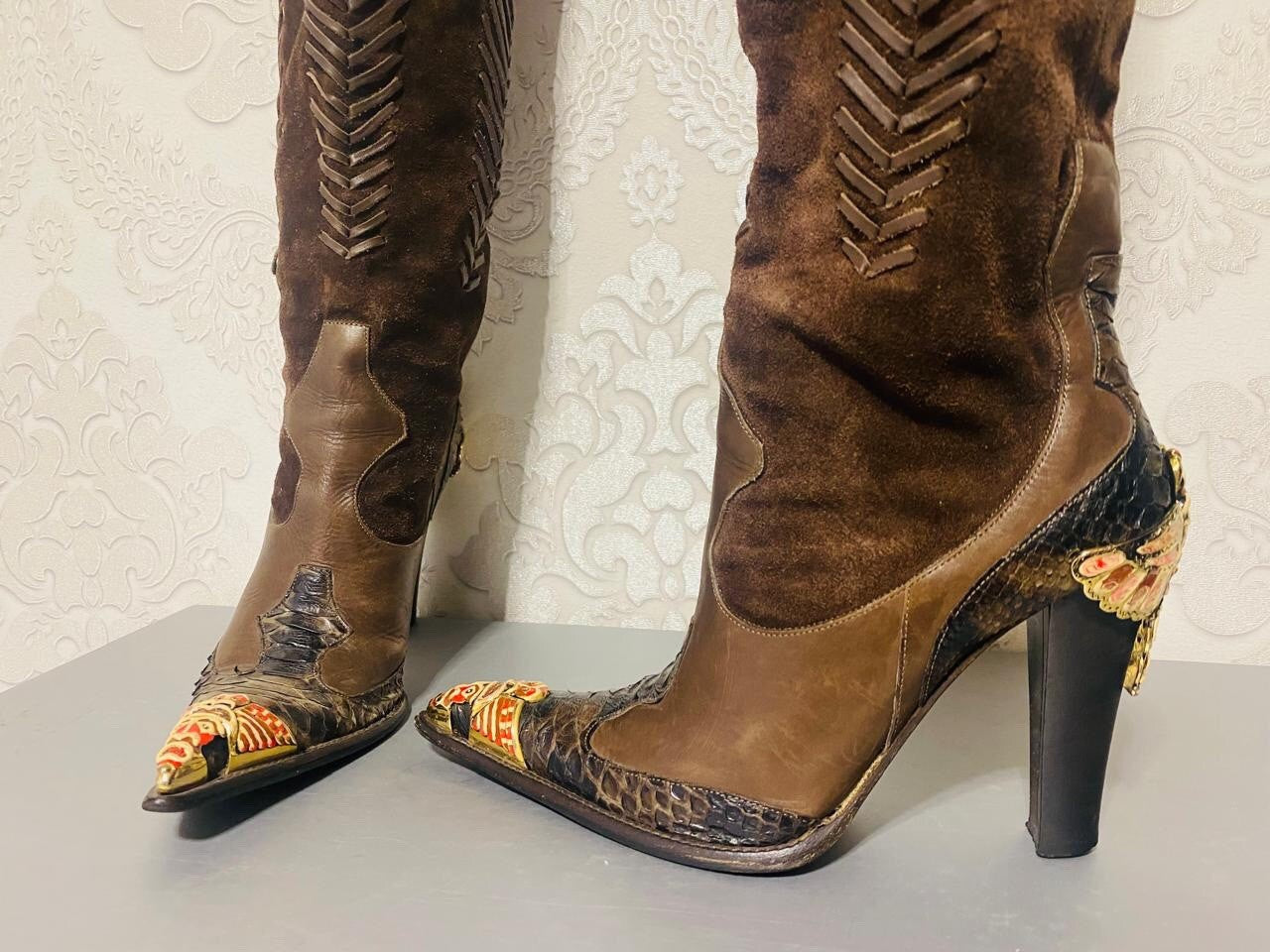 Gianmarco Lorenzi Limited Cowboy Women Boots Very Sexy Heels Size 37