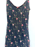 Betsey Johnson Silk Slip Dress Babydoll Black With Pink Roses Beaded Y2K Rare