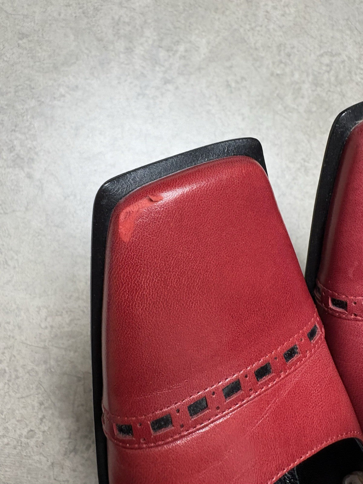 Casadei Womens Red Leather Pumps Square Toe Shoes Size 7 Italy
