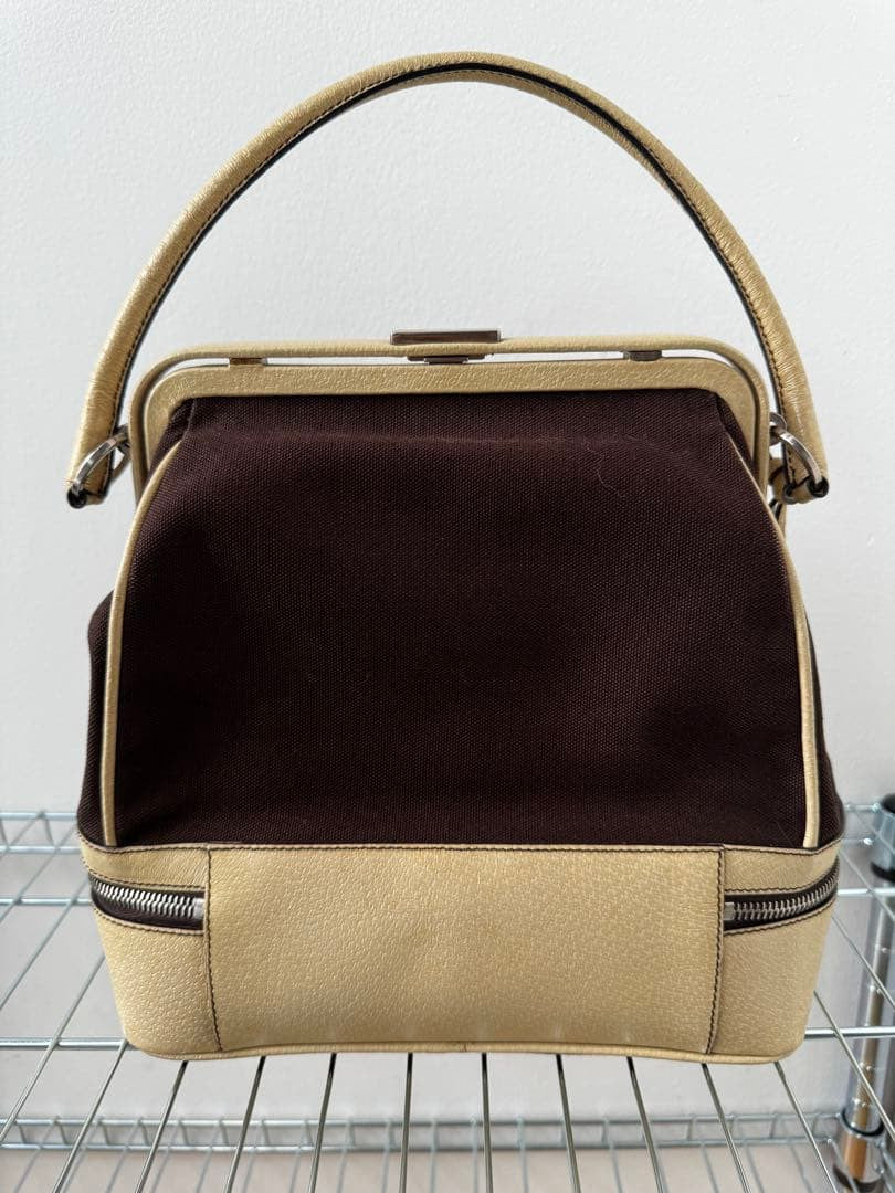 Prada Archive Vintage Y2K Bag 2000s Leather Shoulder Pu Brown Beige Silver Used