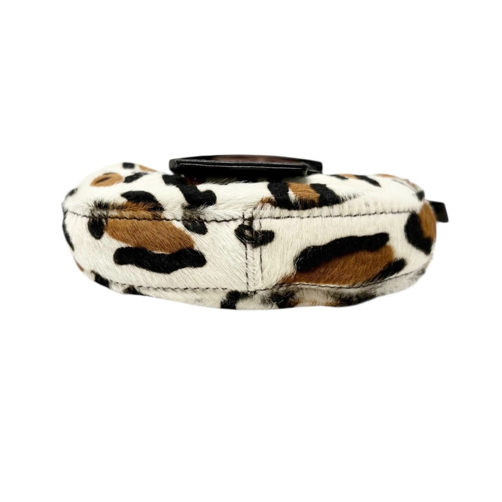 FENDI Vintage Logo Leopard Pony Calf Hair Micro Croissant Handbag Bag White