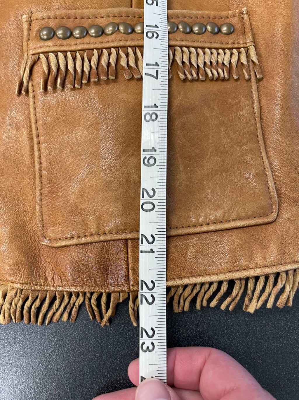 Double D Ranch Leather Jacket Brown Fringe Studded Western Medium