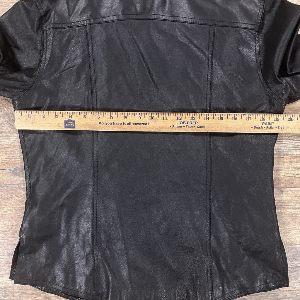 AMI Leather Shirt Womens Medium Black Long Sleeve Lined Button Up