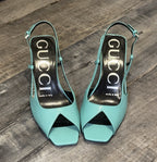 Gucci Turquoise Leather Slingback Heels Square Toe Pumps Women’s Size 34.5 Italy
