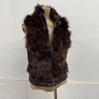 Vintage Y2K Chocolate Leather and Fox Fur Moto Vest