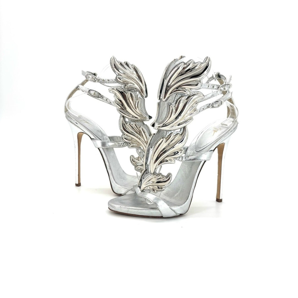 Giuseppe Zanotti Cruel Coline Silver Metal Wing Strappy Stiletto Sandals 38