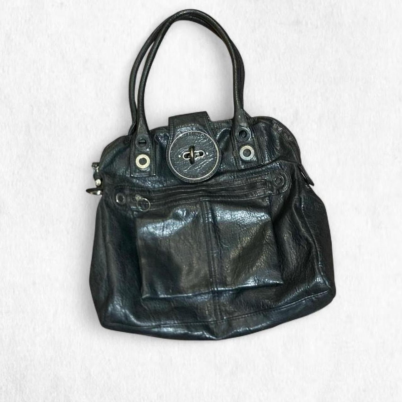 Diesel Black Leather Handbag with Button Closure