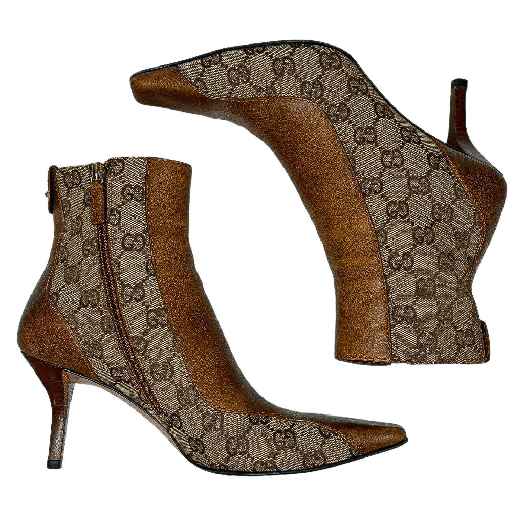 Gucci GG Monogram Ankle Booties, Praline Beige & Ebony Leather