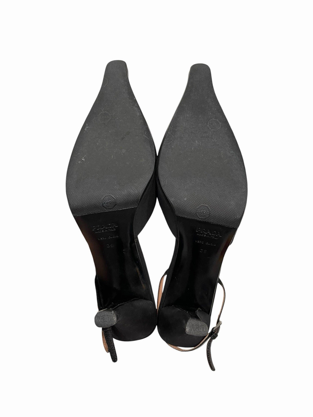 Prada Floral Embroidered Heels in Black Satin