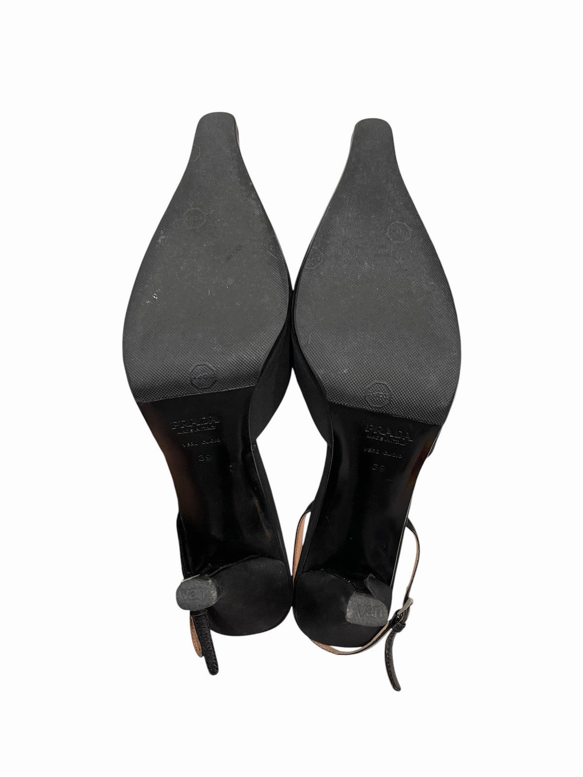 Prada Floral Embroidered Heels in Black Satin