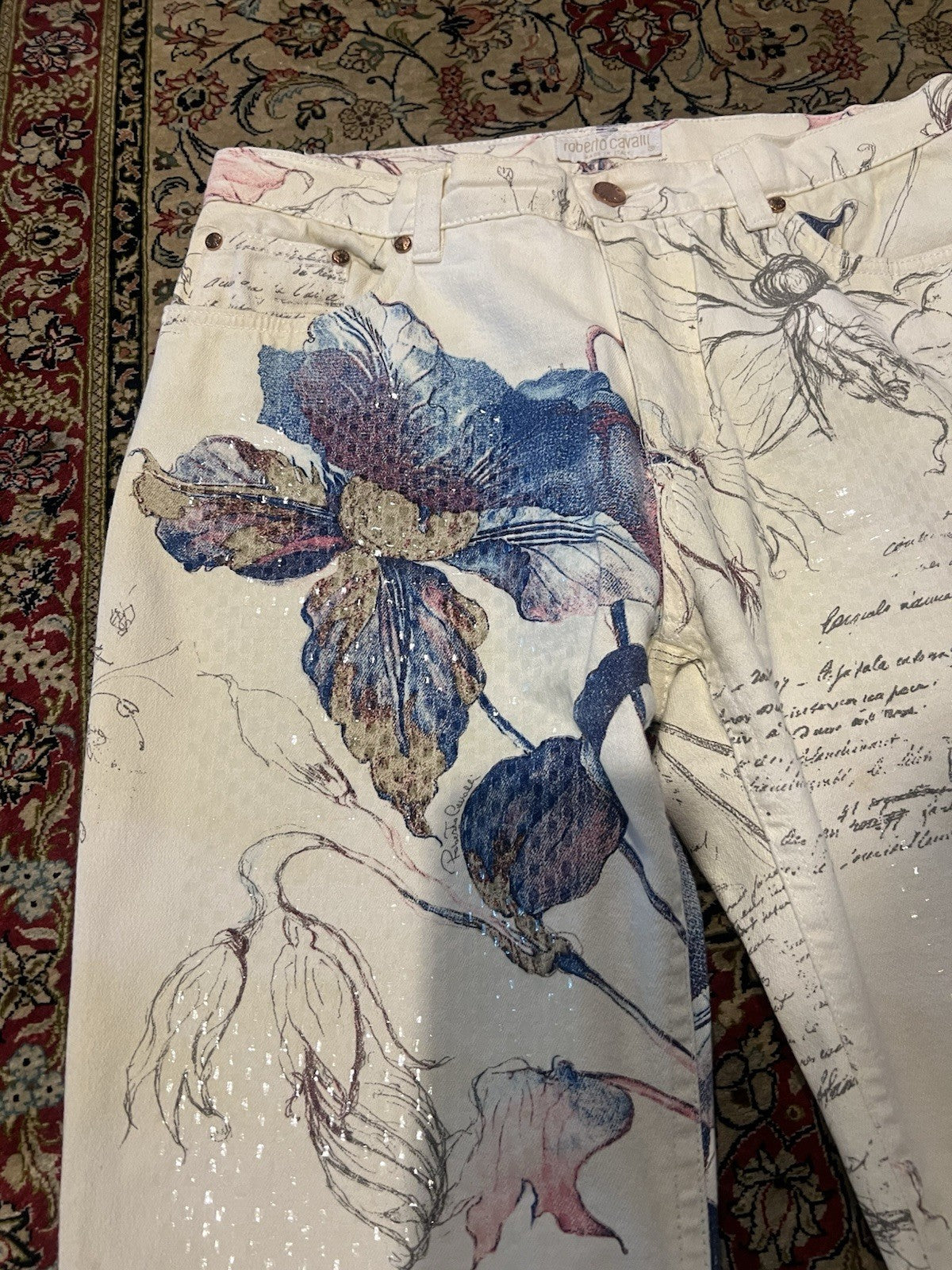 Roberto Cavalli Floral Embroidered Sequin Jeans