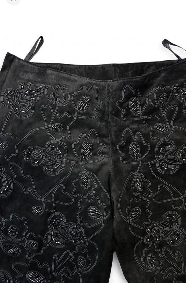 Bebe Black Suede Embellished Bootcut Flare Pants