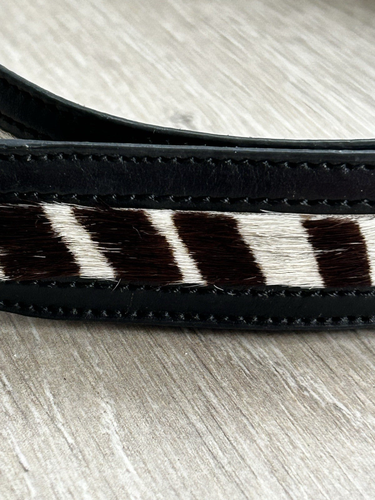Terry Stack Italian Leather Belt in Black &amp; White Pony Hair