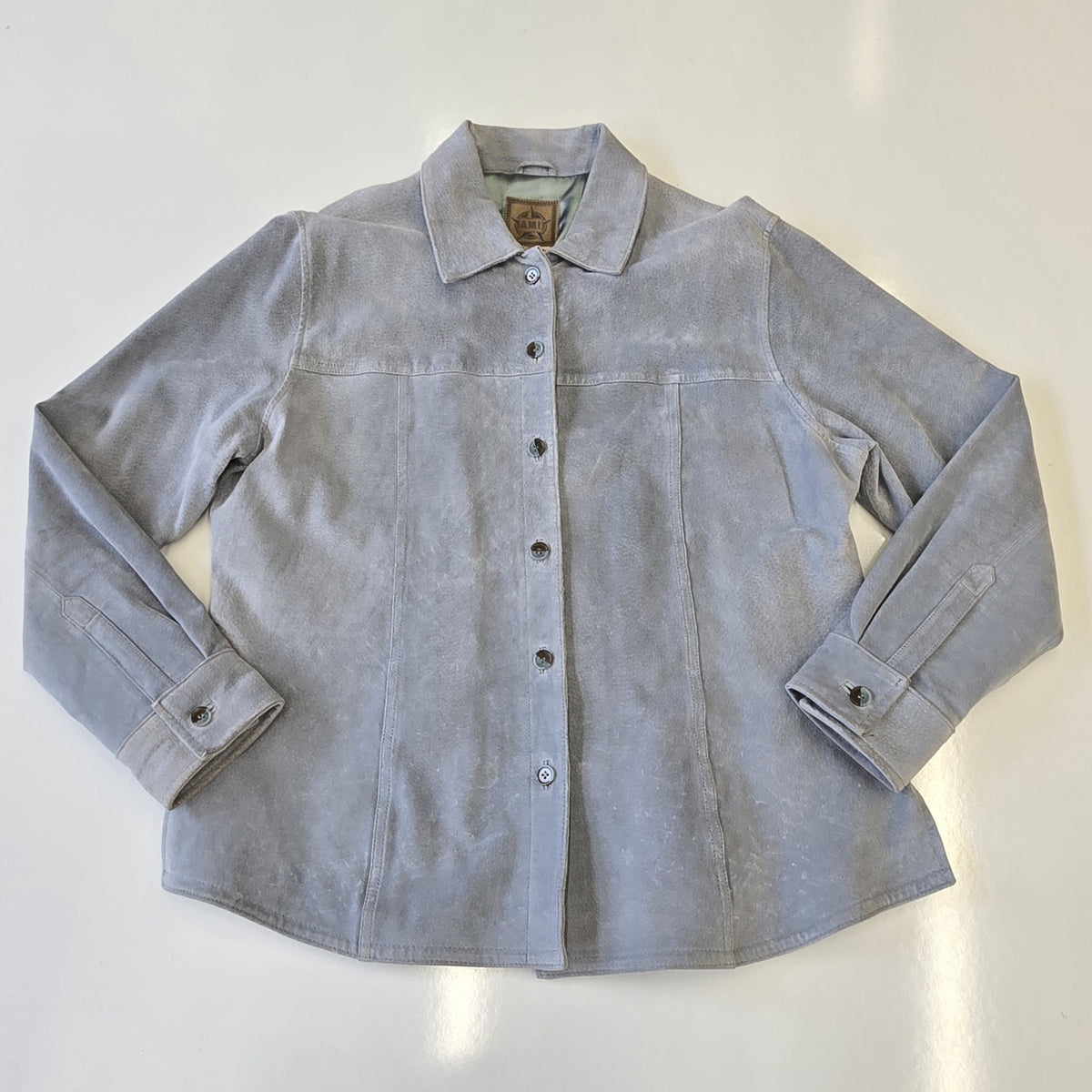 AMI Leather Suede Shirt Jacket, Pastel Blue