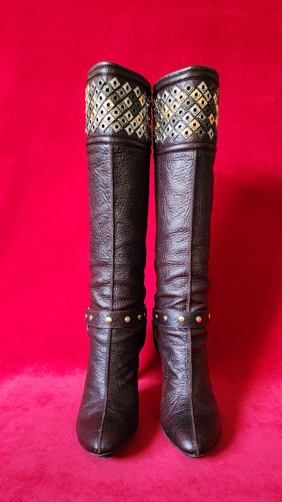 Roberto Cavalli Studded Brown Leather Boots