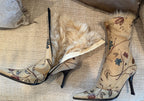Roberto Cavalli Hand-Painted Floral Fur-Lined Heeled Boots