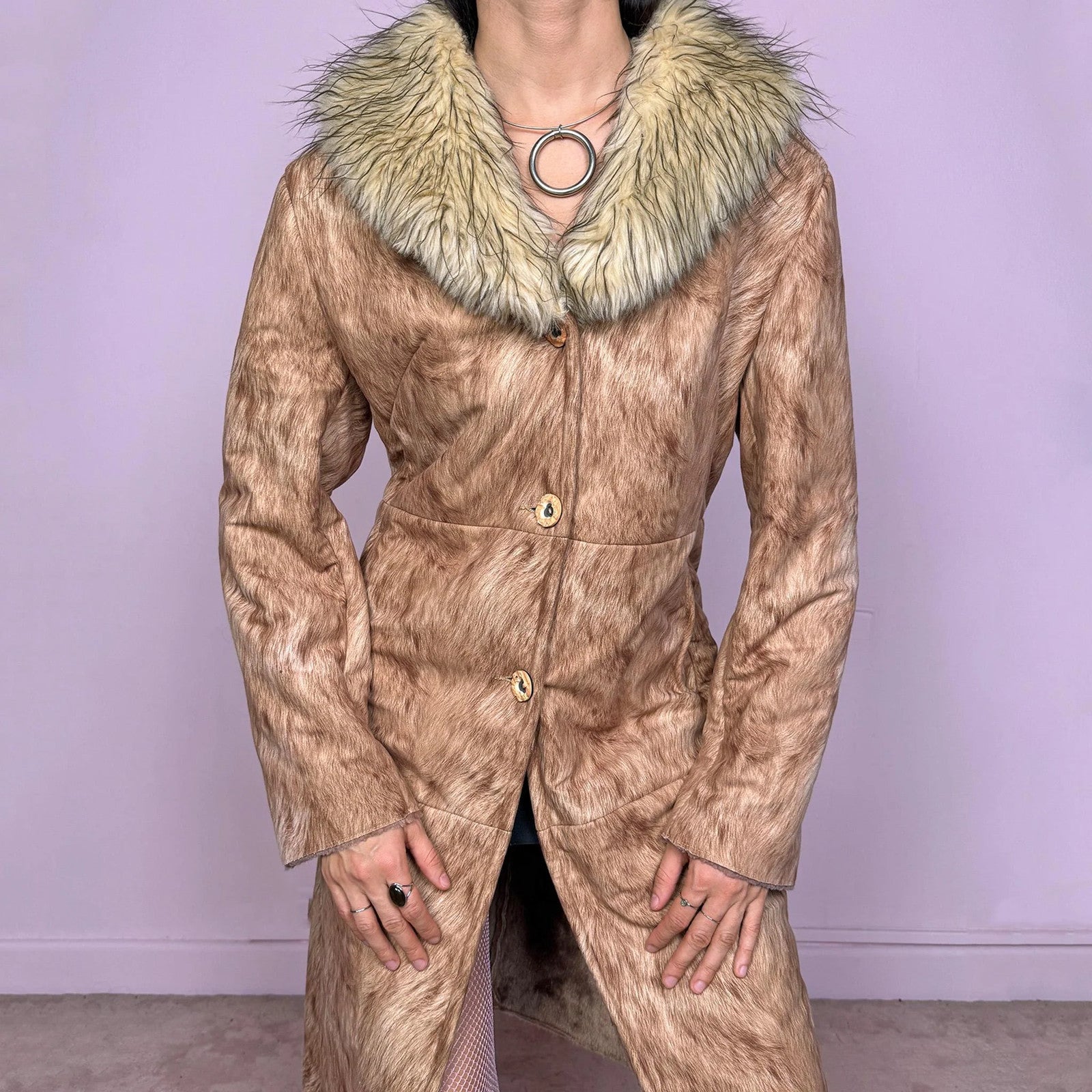 Vintage Y2K Penny Lane Coat, Brown Faux Fur