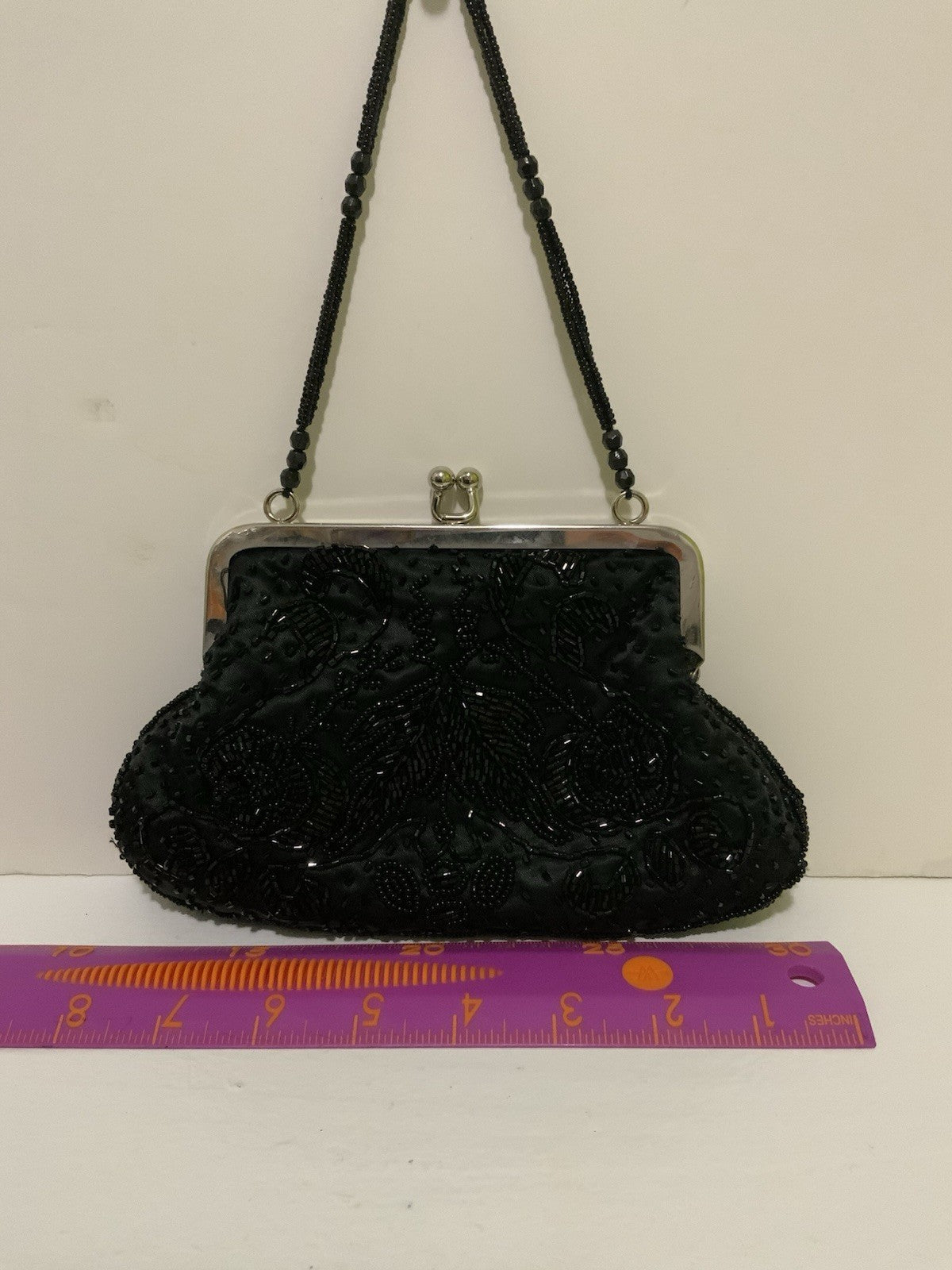 LA REGALE BAGS BLACK BEADED CLUTCH PURSE