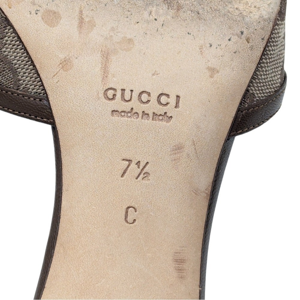 Gucci GG Monogram Square Toe Kitten Heel Mules