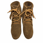 Minnetonka Tramper Fringe Ankle Moccasin Boots, Brown Suede
