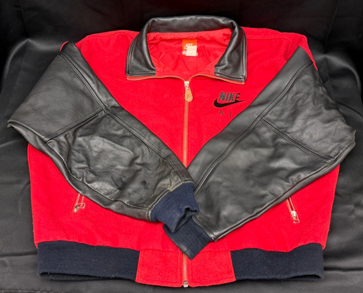 Nike Air Varsity Jacket, Red & Black Wool and Leather