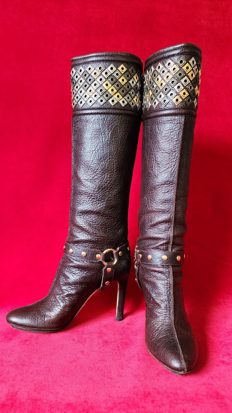 Roberto Cavalli Studded Brown Leather Boots
