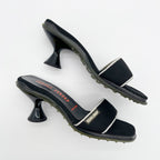 Miu Miu Black Mesh Logo Kitten Heel Mules