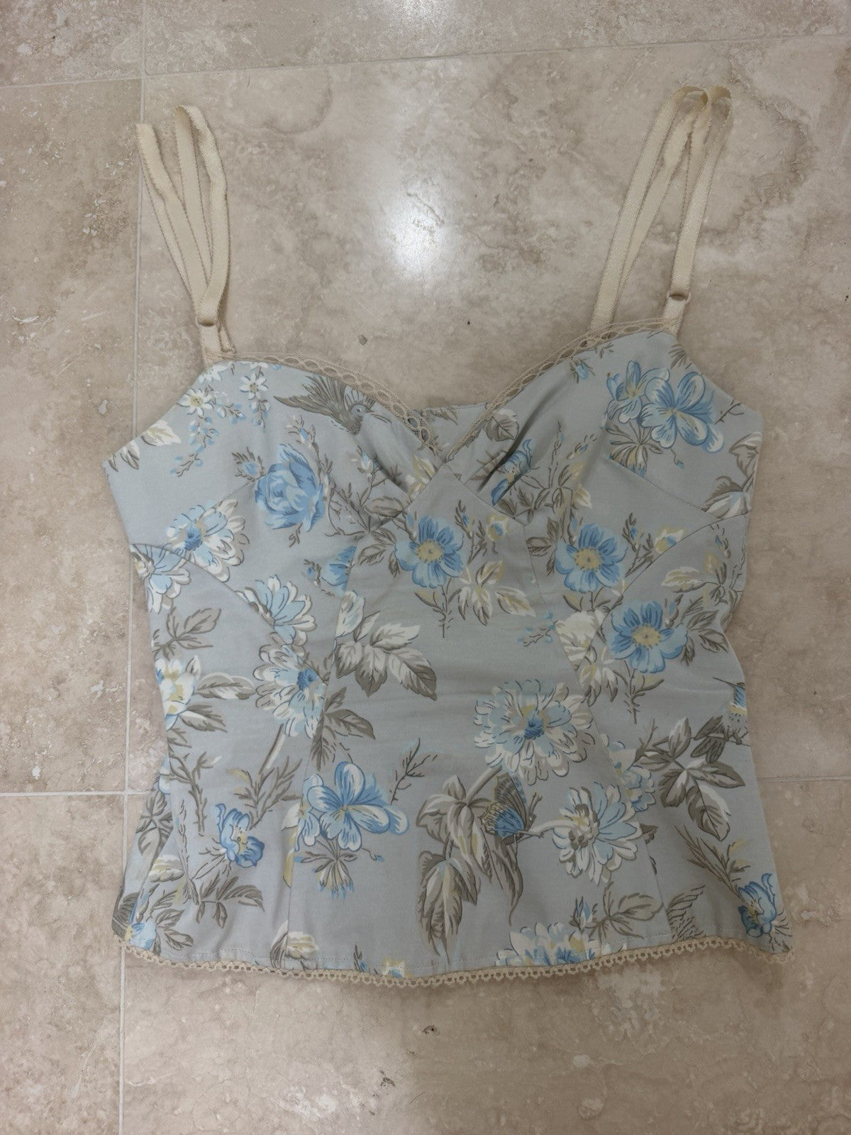 D&G Dolce & Gabbana Floral Blue Bustier Cami Top