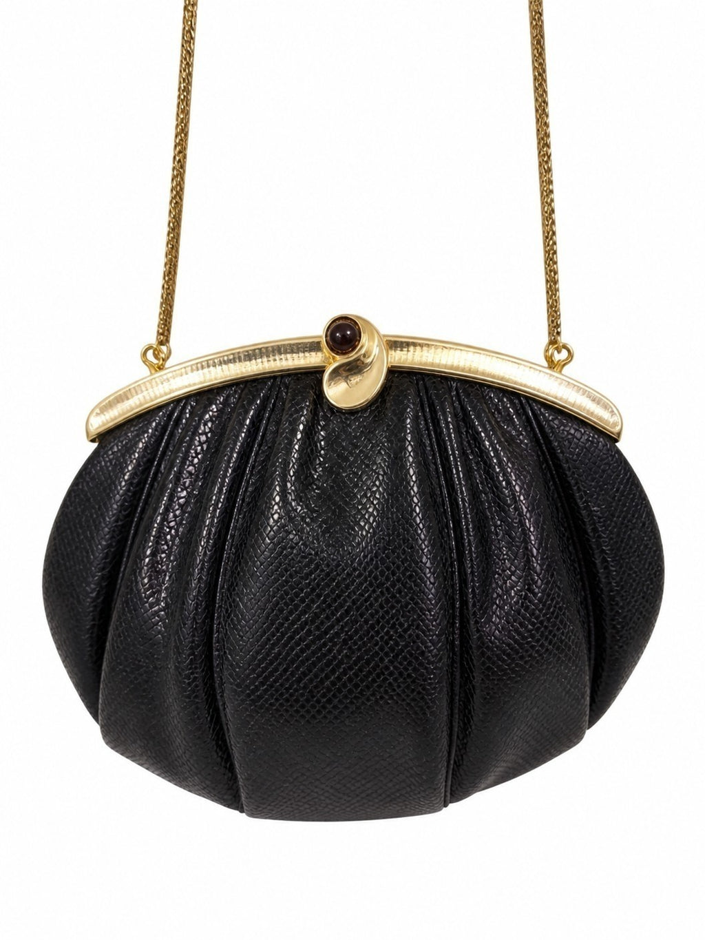 Judith Leiber Black Snakeskin Clutch with Jeweled Clasp