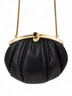 Judith Leiber Black Snakeskin Clutch with Jeweled Clasp