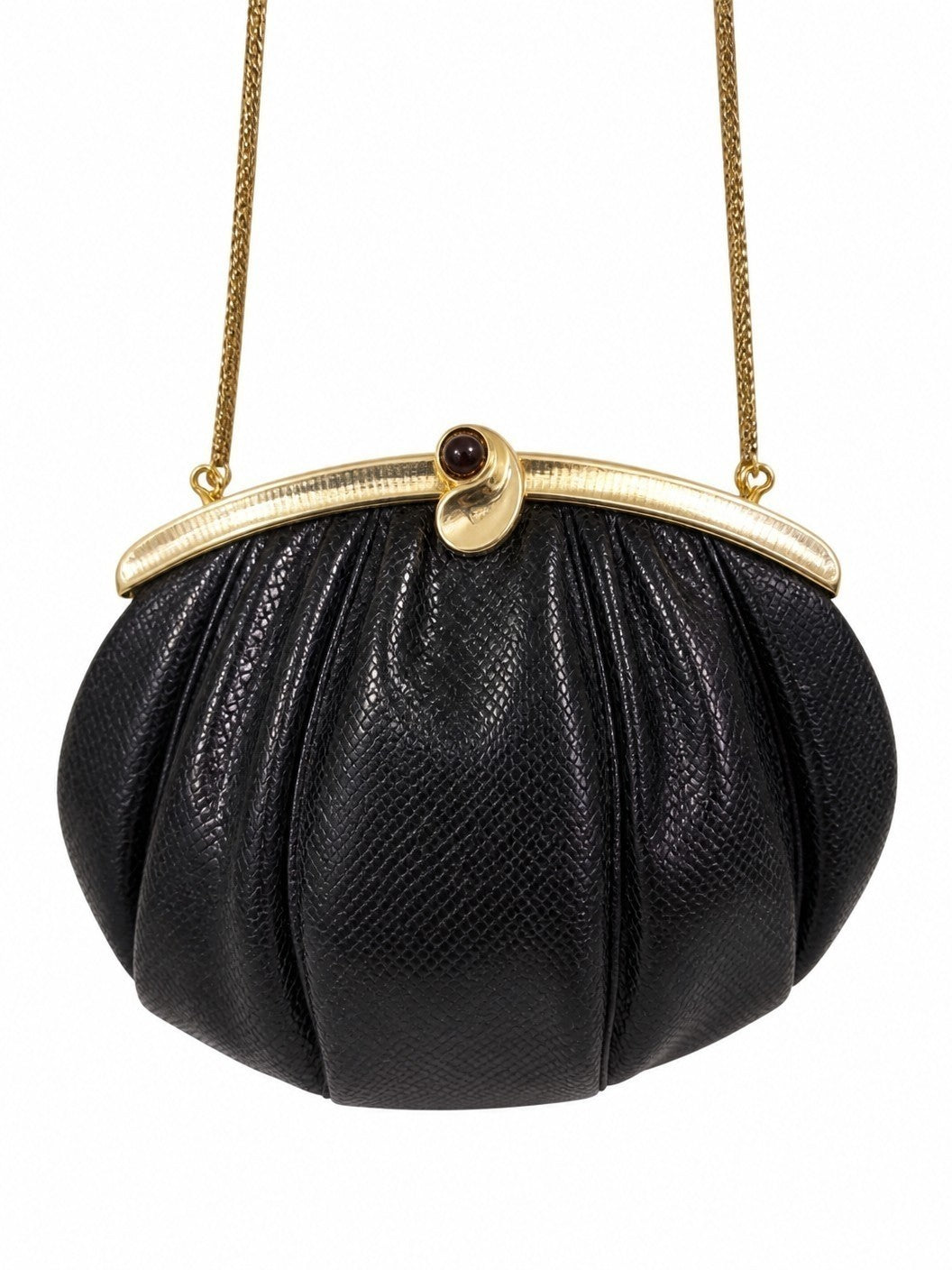 Judith Leiber Black Snakeskin Clutch with Jeweled Clasp