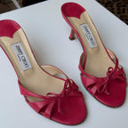 Jimmy Choo Pink Leather Bow Slide Mules