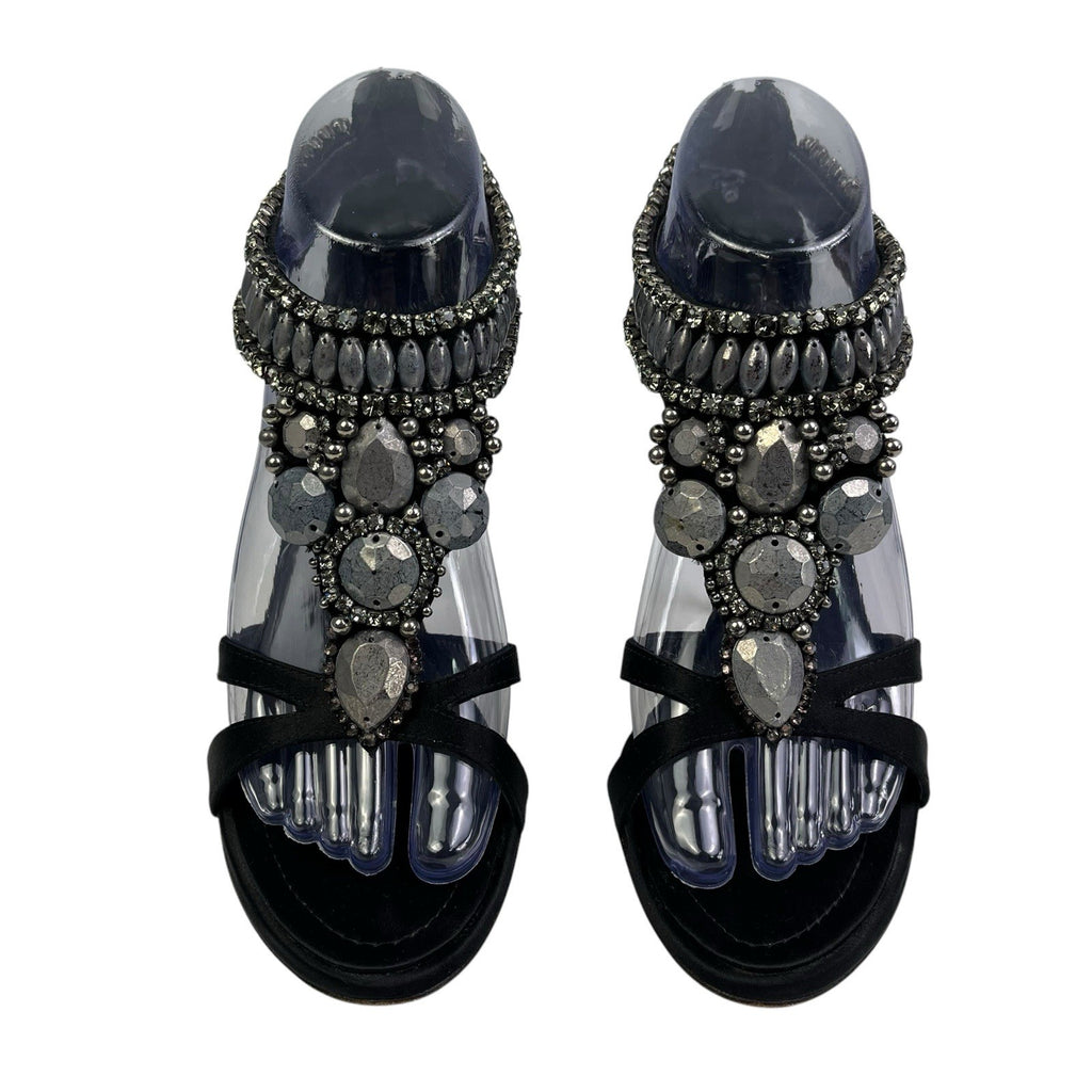 Giuseppe Zanotti Taz 110 Jeweled Sandal Heels, Black Raso Doppiato