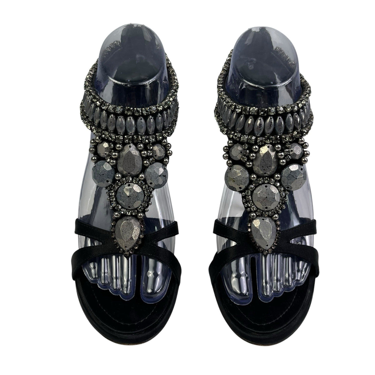 Giuseppe Zanotti Taz 110 Jeweled Sandal Heels, Black Raso Doppiato