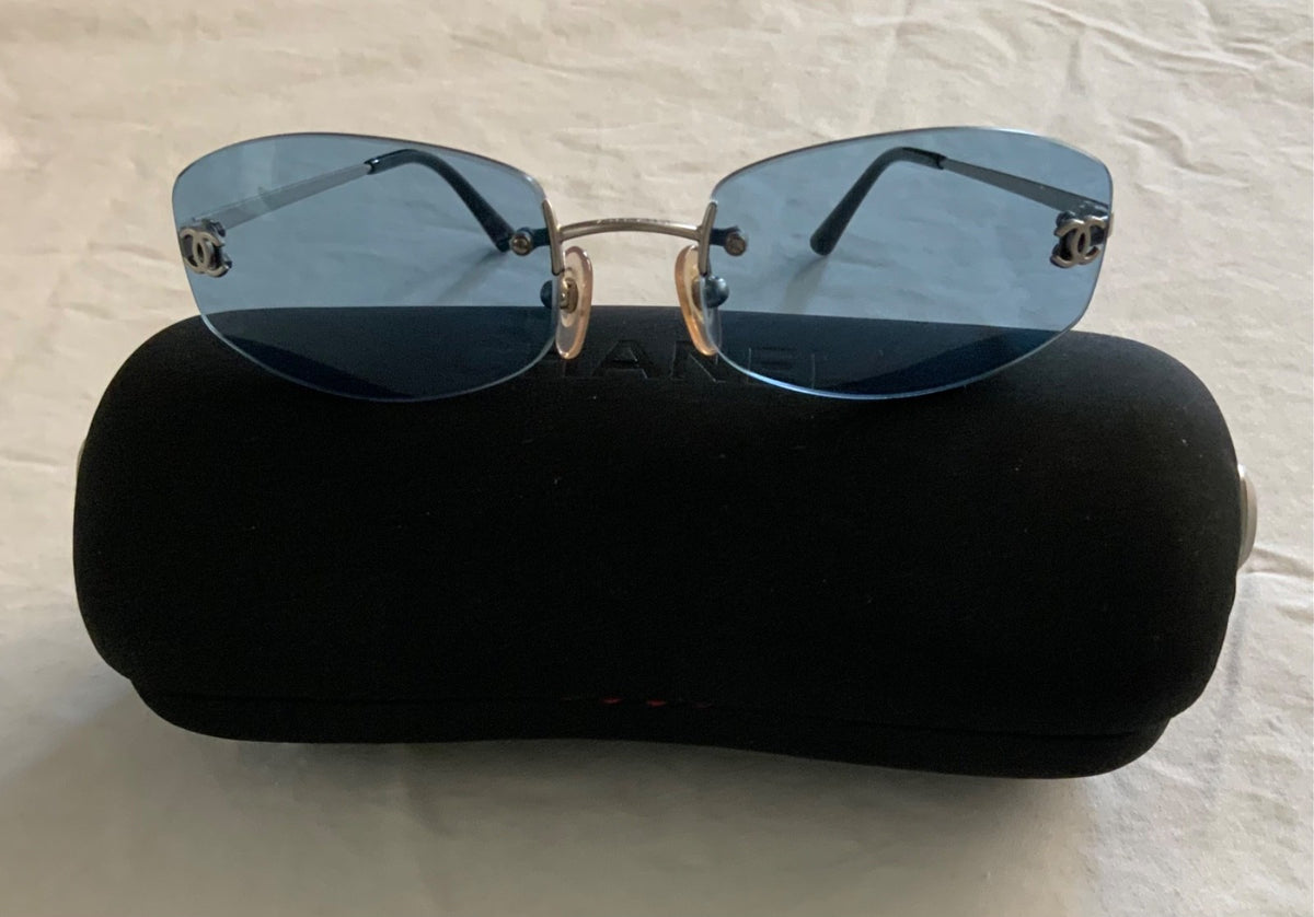 Chanel 4002 Rimless Sunglasses in Silver and Light Blue