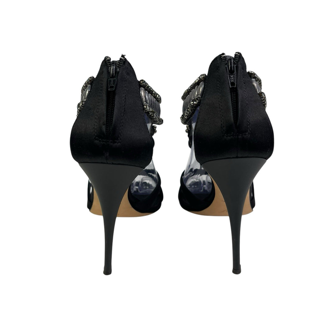 Giuseppe Zanotti Taz 110 Jeweled Sandal Heels, Black Raso Doppiato