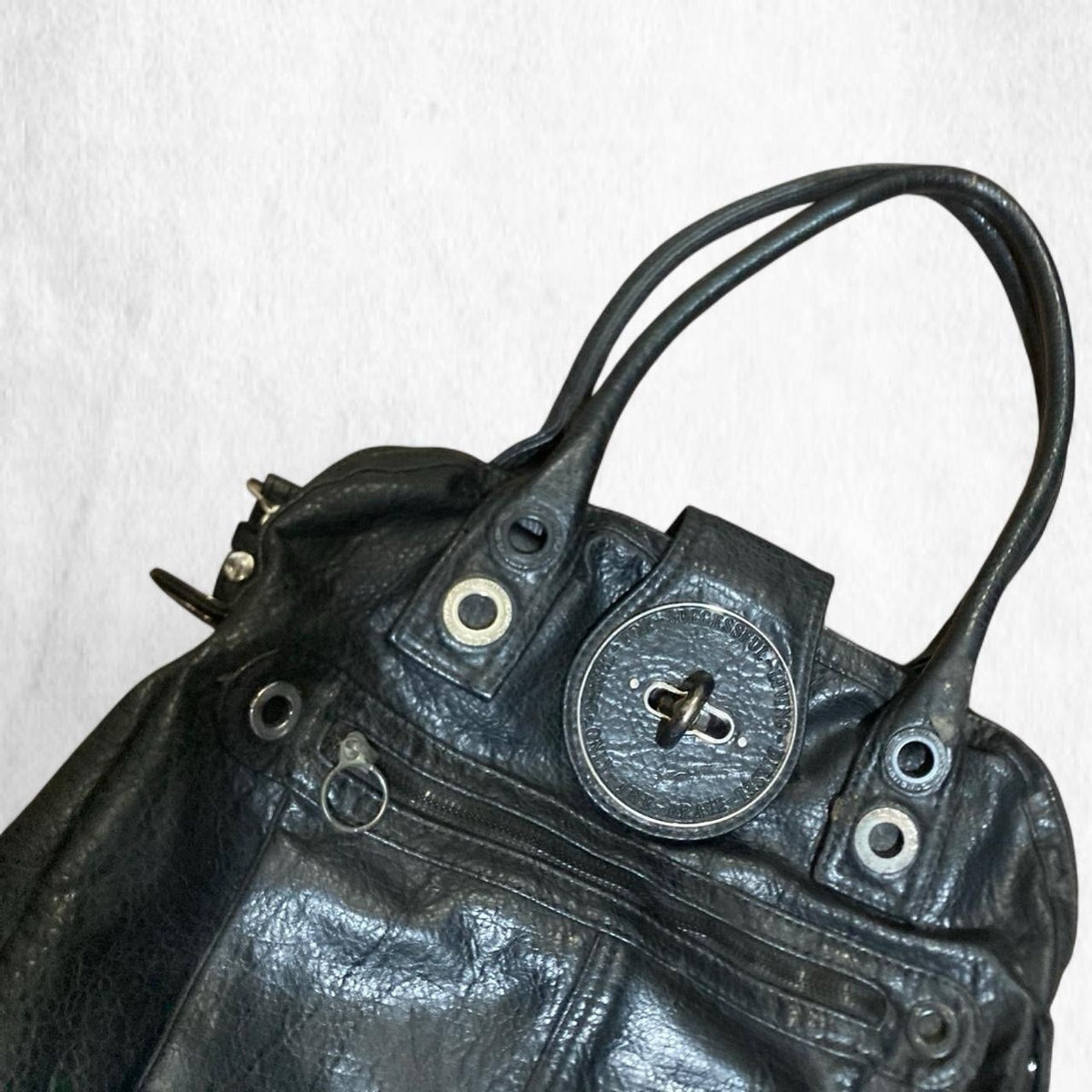 Diesel Black Leather Handbag with Button Closure