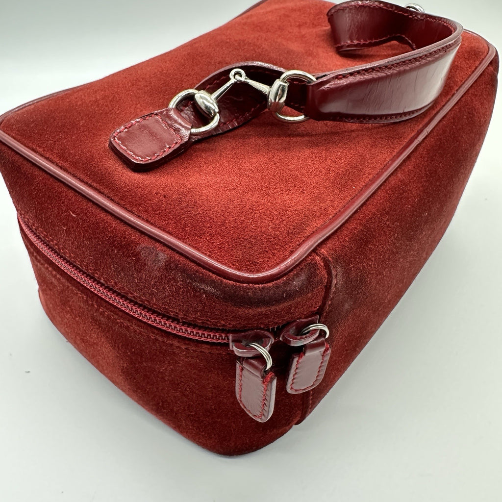 Gucci Horsebit Vanity Case in Red Suede