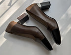 Chanel Two-Tone Metallic Silver and Brown Leather Cap Toe Pumps