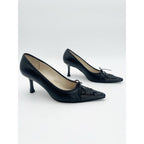 Chanel Vintage Black Patent Leather CC Bow Cap Toe Pumps, EU 36