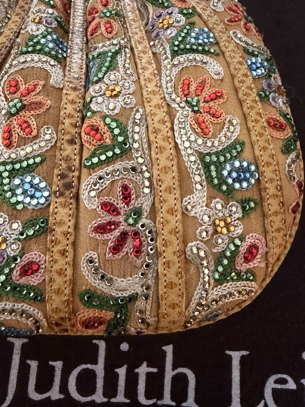 Judith Leiber Beaded Clutch, Gold Multicolor Floral