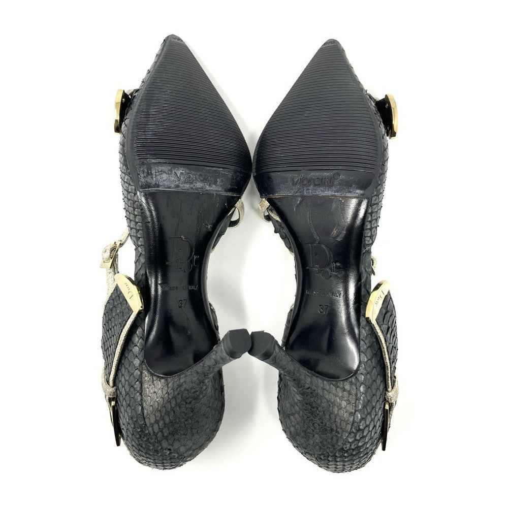 Christian Dior Galliano-Era CD Logo Buckle Heels, Black & Gold