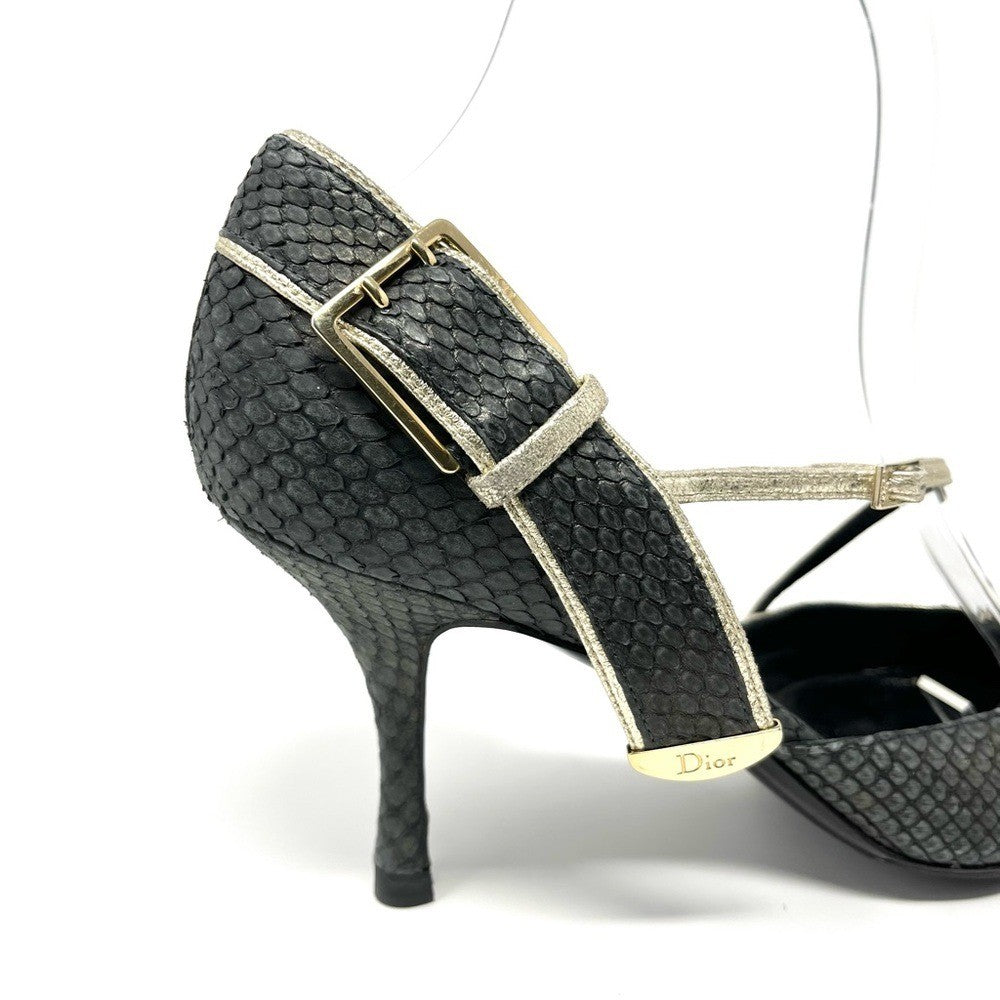 Christian Dior Galliano-Era CD Logo Buckle Heels, Black & Gold