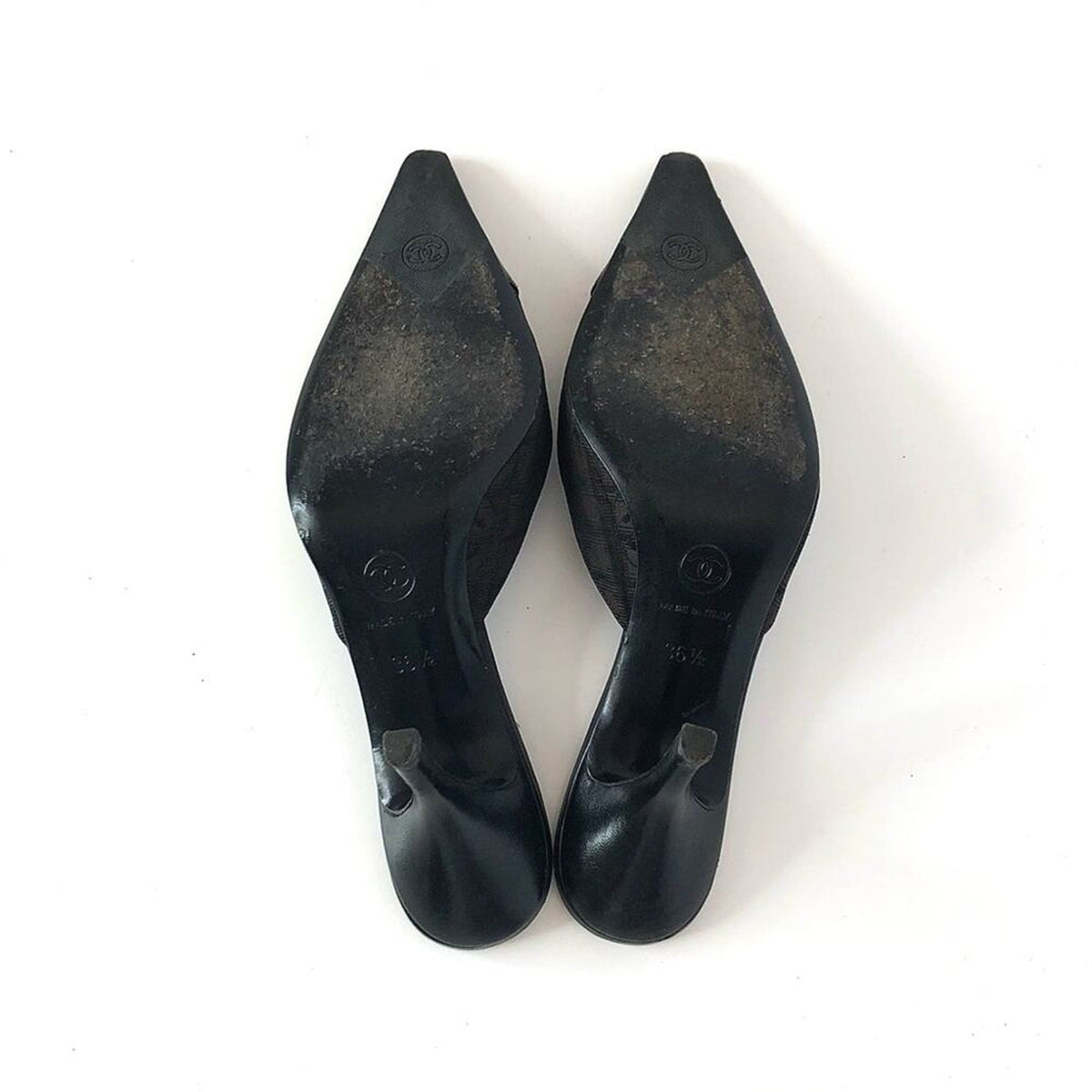 Chanel CC Logo Print Pointed Toe Mules