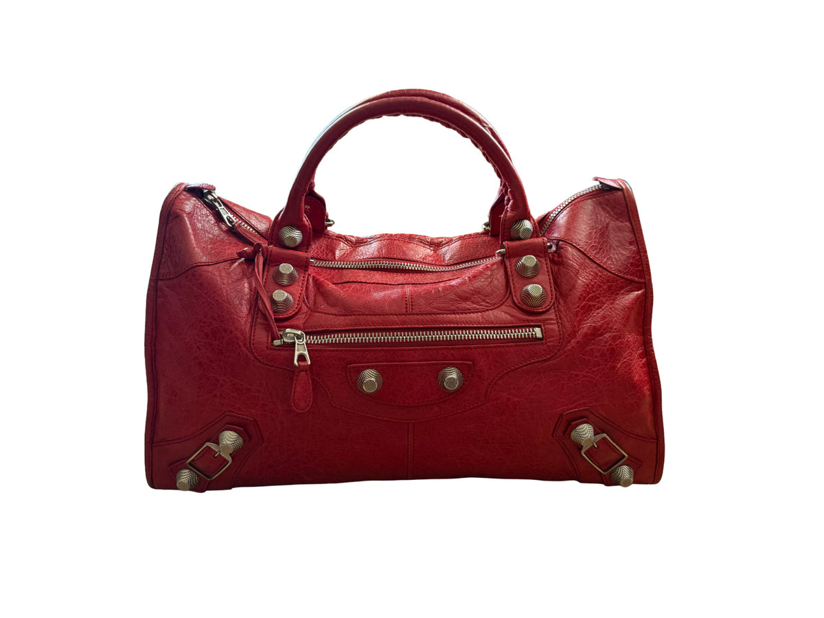 Balenciaga Red Lambskin City Work Bag, Giant 21 Silver Hardware