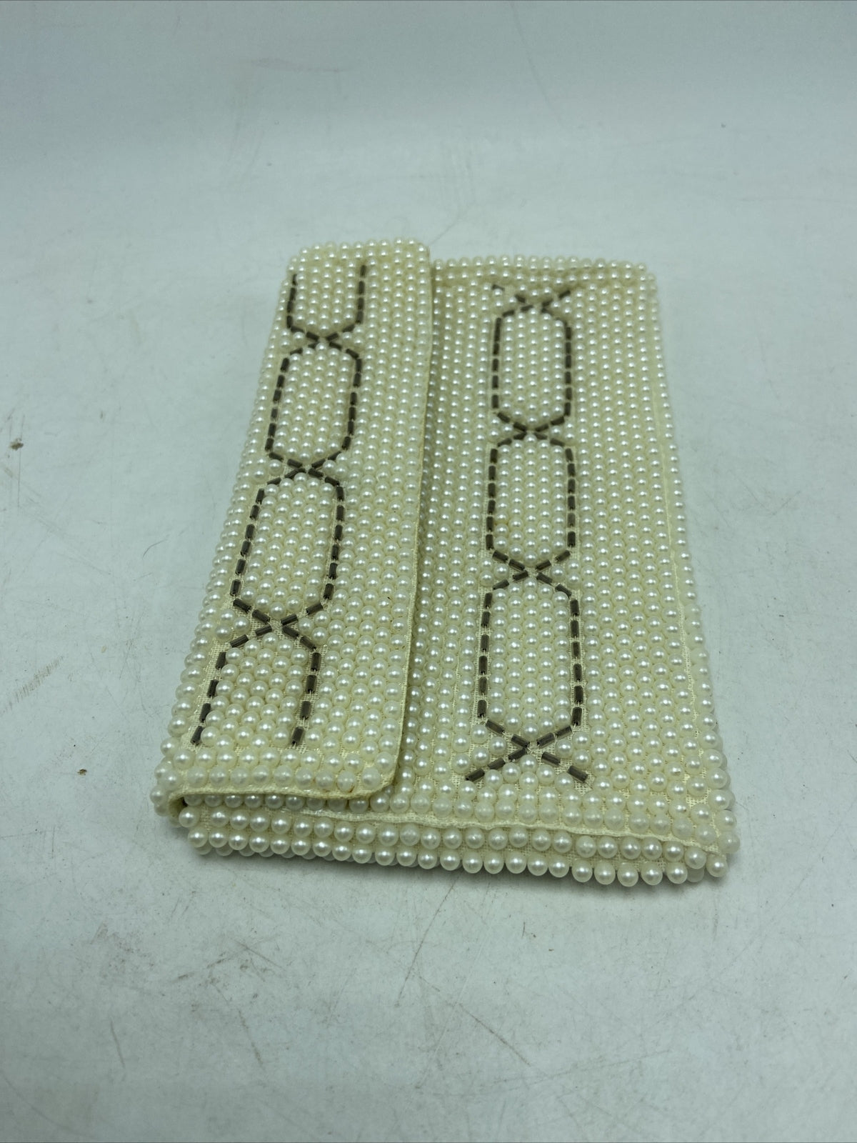 Susan Japan Hand Beaded Faux Pearl Clutch Purse, White
