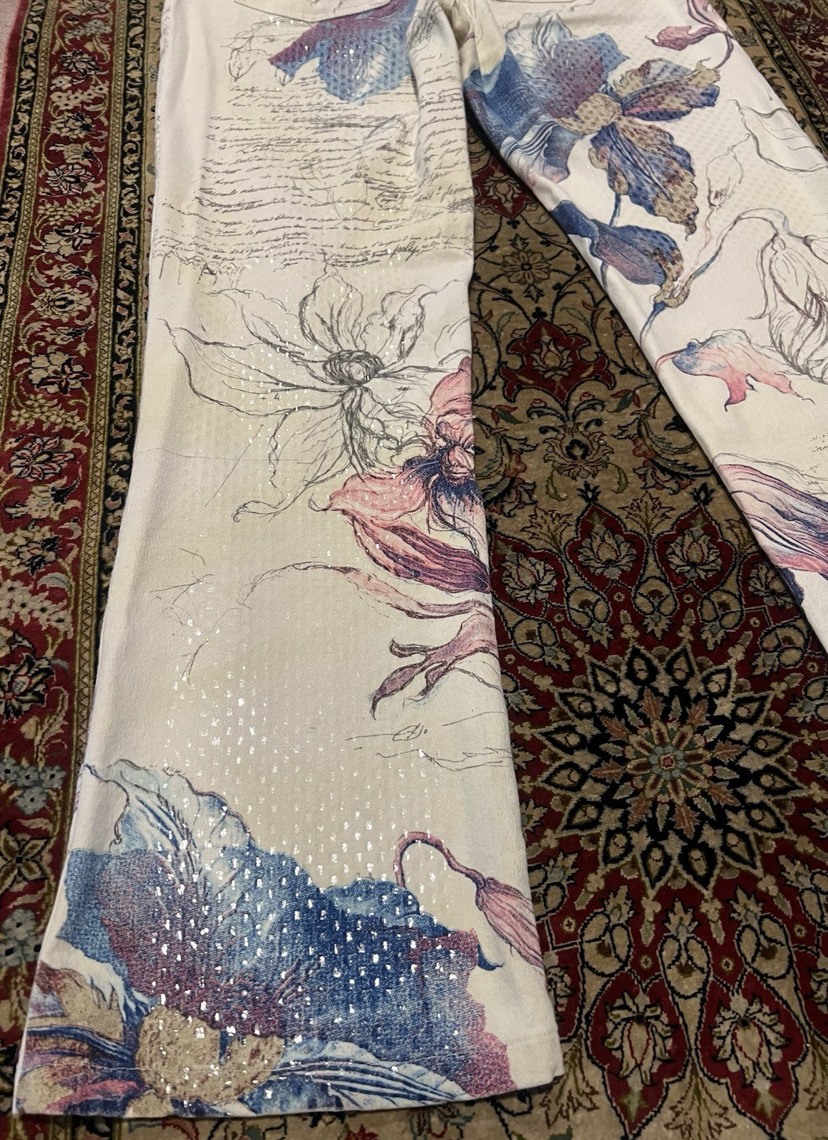 Roberto Cavalli Floral Embroidered Sequin Jeans